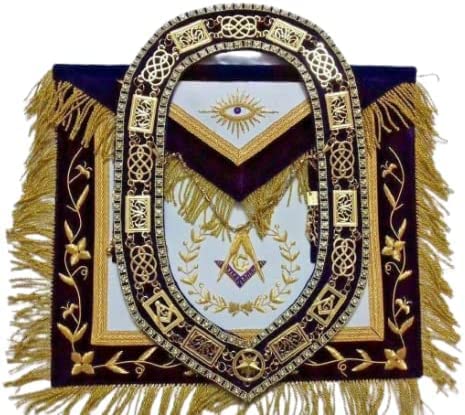 MASONIC GRAND LODGE PAST MASTER APRON WITH CHAIN COLLAR PURPLE free size