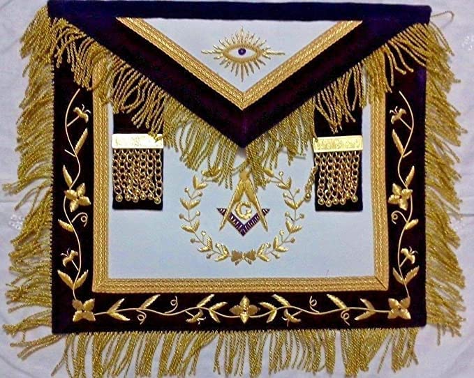 MASONIC GRAND LODGE PAST MASTER APRON WITH CHAIN COLLAR PURPLE free size