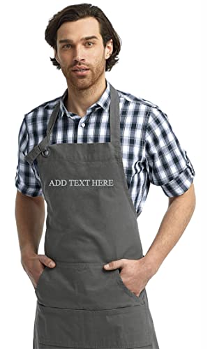 Custom Embroidered Aprons Add Text or Design (Add Text, Dark Grey)