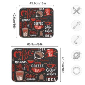 Coffee Theme Beans Dish Drying Mat for Kitchen Counter 16 x 18 Inch Absorbent Microfiber Dry Dishes Mats Drainer Mat Dish Drying Pad for Countertops