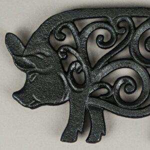 Set of 3 Black Cast Iron Farm Animal Kitchen Décor Trivets Rooster Pig and Cow Decorative Wall Hanging Art 9 Inches Long Farmhouse Style Table Accents