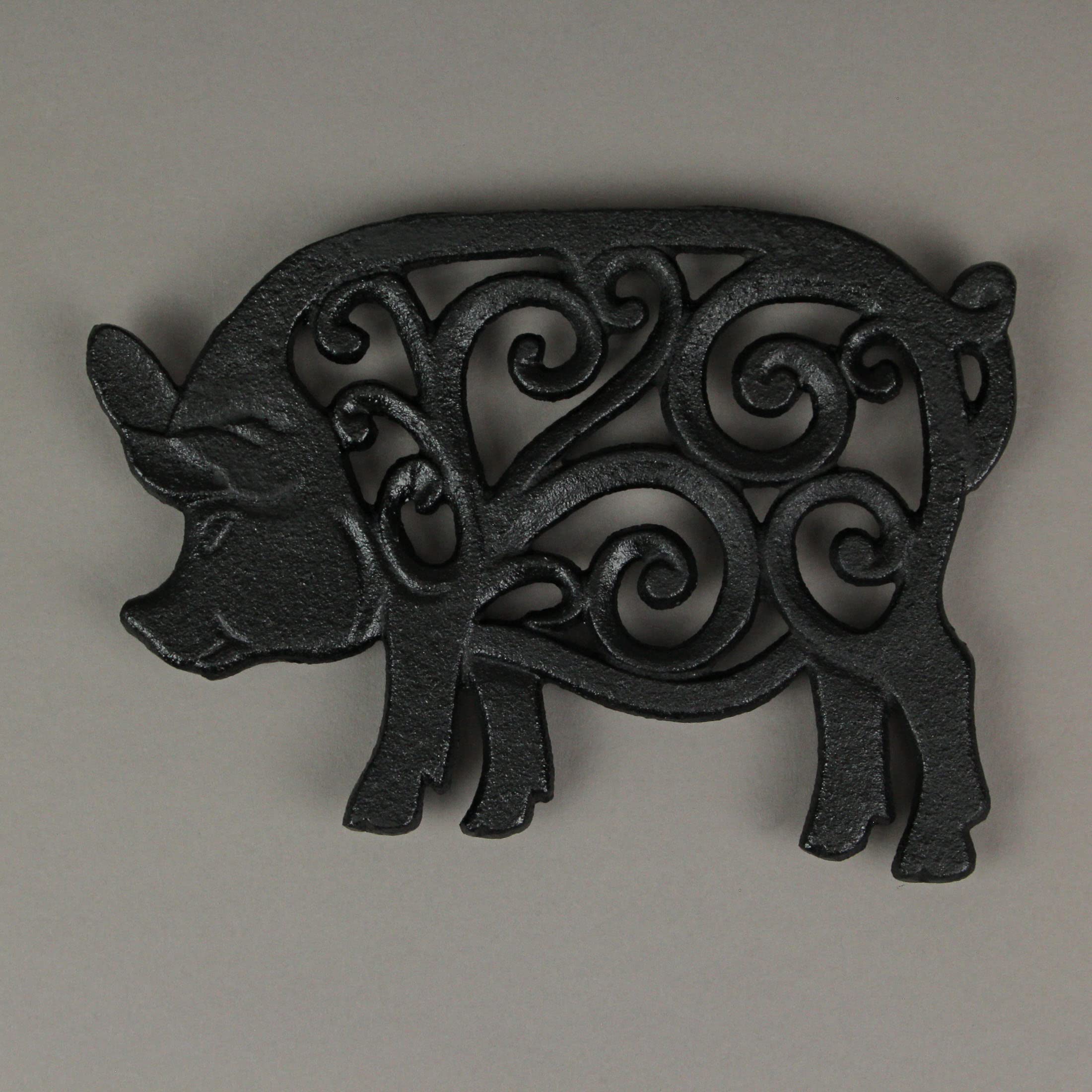 Set of 3 Black Cast Iron Farm Animal Kitchen Décor Trivets Rooster Pig and Cow Decorative Wall Hanging Art 9 Inches Long Farmhouse Style Table Accents