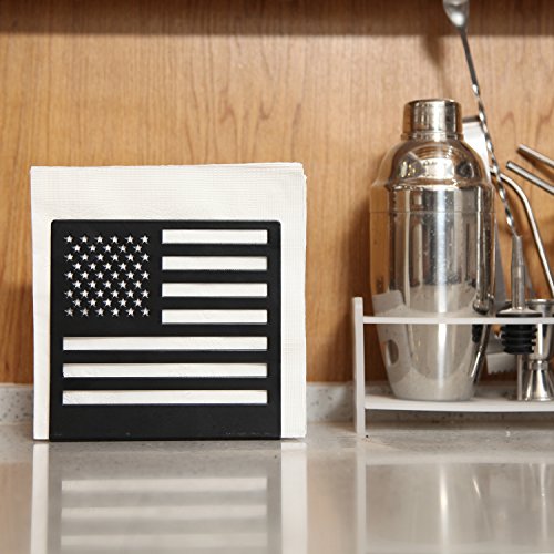 MyGift Black Metal Upright Napkin Holder for Table with American Flag Cut-out Design, Patriotic Dining Decor