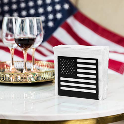 MyGift Black Metal Upright Napkin Holder for Table with American Flag Cut-out Design, Patriotic Dining Decor