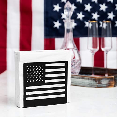 MyGift Black Metal Upright Napkin Holder for Table with American Flag Cut-out Design, Patriotic Dining Decor