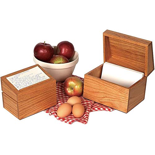 Lehman's Wooden Recipe Box Holds 300 3" x 5" Recipe Cards in Handcrafted Oak Wood Box