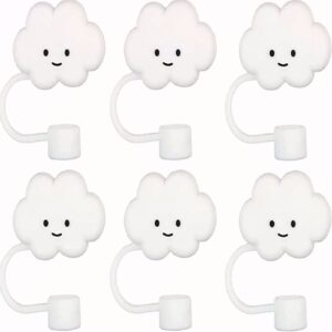 6 pack straw covers cap, cute silicone cloud straw covers, straw protectors, soft silicone cloud shape straw lid for 6-8 mm straws (cloud shape)