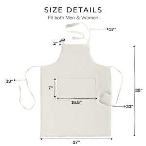 RAJRANG Chef Apron for Women Men with Pockets Cotton Kitchen Cooking Long Aprons Marshmallow 35x27 Inches