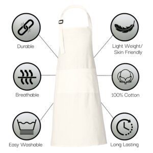 RAJRANG Chef Apron for Women Men with Pockets Cotton Kitchen Cooking Long Aprons Marshmallow 35x27 Inches