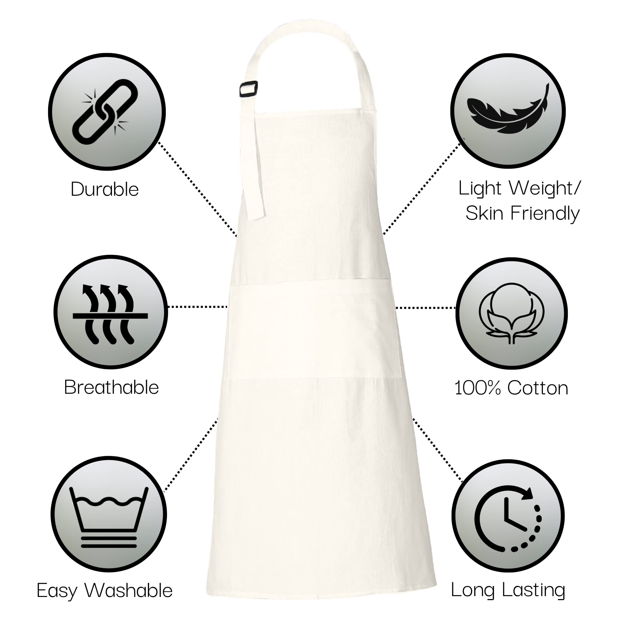 RAJRANG Chef Apron for Women Men with Pockets Cotton Kitchen Cooking Long Aprons Marshmallow 35x27 Inches