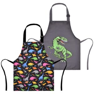 mryuwb 2 pack boys dinosaur apron, girls rainbow unicorn aprons for cooking, painting, kitchen chef apron for kids 3-12 years (powerful dinosaurs, large (6-12 years))