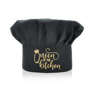 queen of the kitchen chef hat, funny chef wear, embroidered design, adjustable kitchen cooking hat for men & women black, birthday for mom wife girlfriend aunt grandma