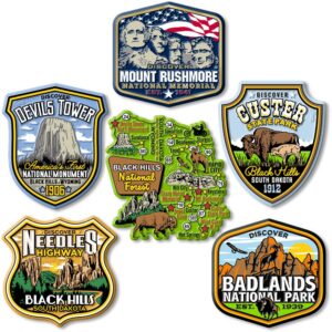 black hills set of 6 magnets by classic magnets, collectible souvenirs made in the usa