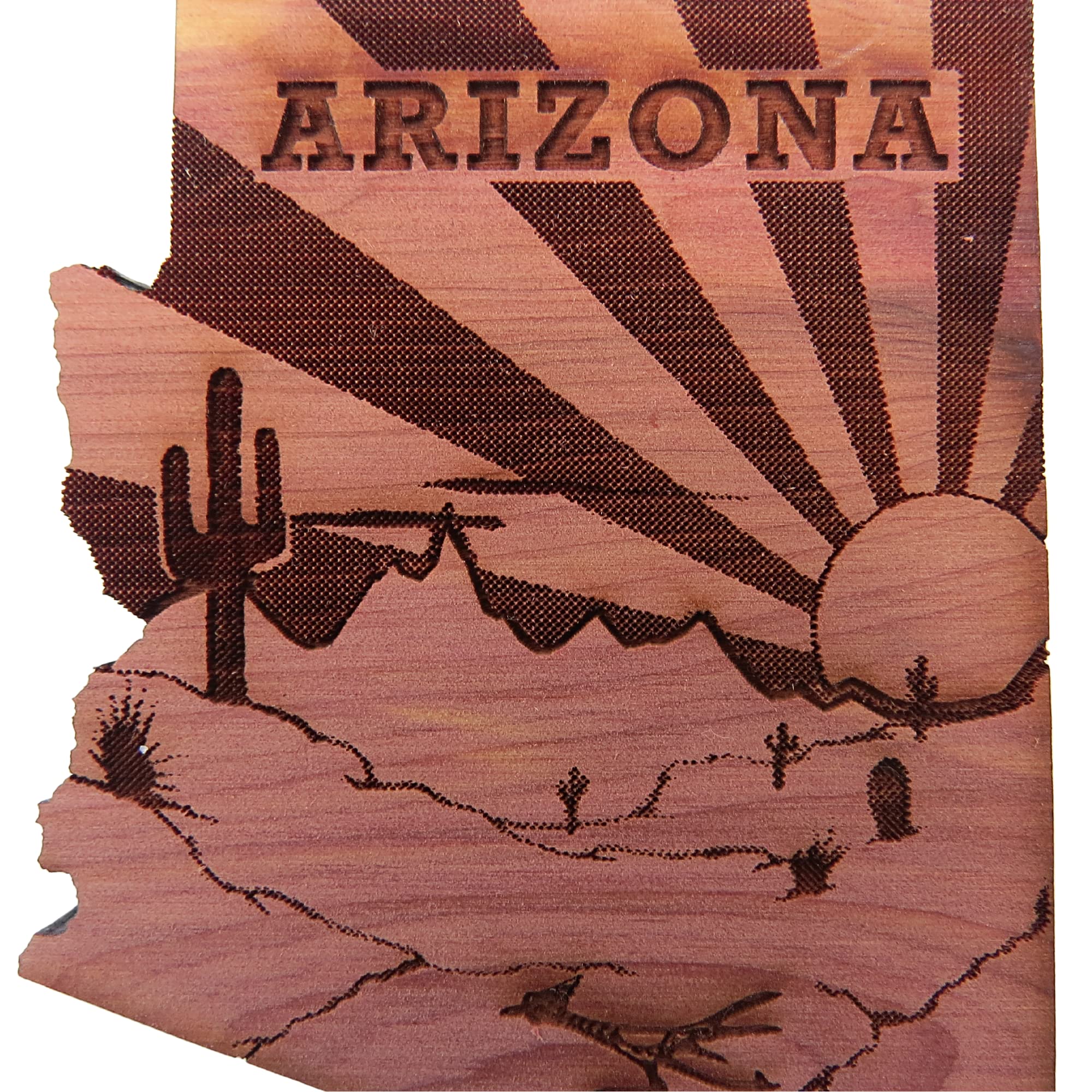 Wooden Laser Cut Arizona Magnet with Sun Rays, Burned Rustic Souvenir Gifts, Collectible State Silhouette Magnet for Refrigerators, White Boards, and Lockers, 2.75 Inches