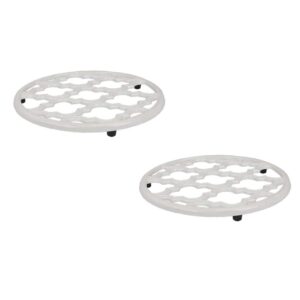 home basics lattice collection cast iron trivet for serving hot dish, pot, pans & teapot on kitchen countertop or dinning, table-heat resistant (2, white)