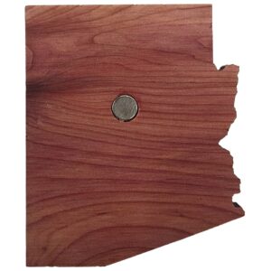 Wooden Laser Cut Arizona Magnet with Sun Rays, Burned Rustic Souvenir Gifts, Collectible State Silhouette Magnet for Refrigerators, White Boards, and Lockers, 2.75 Inches