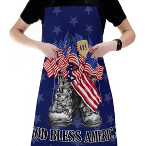 LAMANDA Kitchen Aprons for Women,Memorial Day Free Boots USA Flag Cooking Apron with Pockets Server Aprons Chef Apron for Men