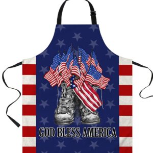 LAMANDA Kitchen Aprons for Women,Memorial Day Free Boots USA Flag Cooking Apron with Pockets Server Aprons Chef Apron for Men