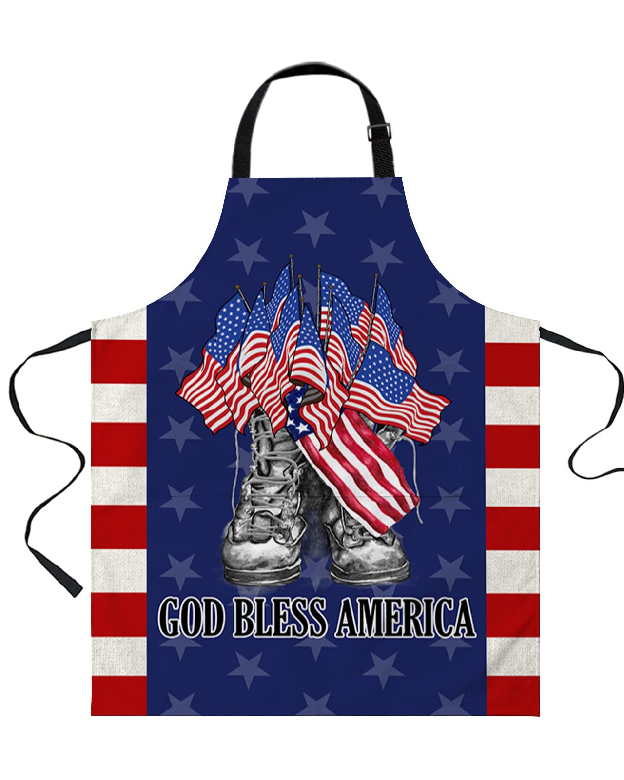 LAMANDA Kitchen Aprons for Women,Memorial Day Free Boots USA Flag Cooking Apron with Pockets Server Aprons Chef Apron for Men