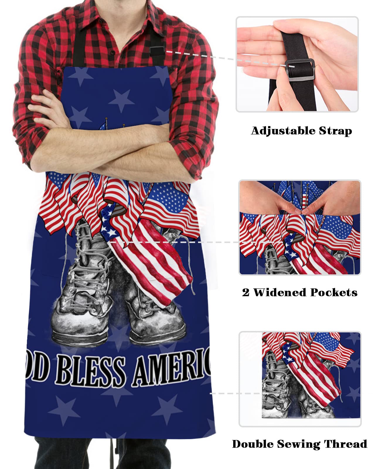 LAMANDA Kitchen Aprons for Women,Memorial Day Free Boots USA Flag Cooking Apron with Pockets Server Aprons Chef Apron for Men