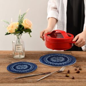 ALAZA Navy Blue Mandala Boho Trivets for Hot Dishes 2 Pcs,Hot Pad for Kitchen,Trivets for Hot Pots and Pans,Large Coasters Cotton Mat Cooking Potholder Set