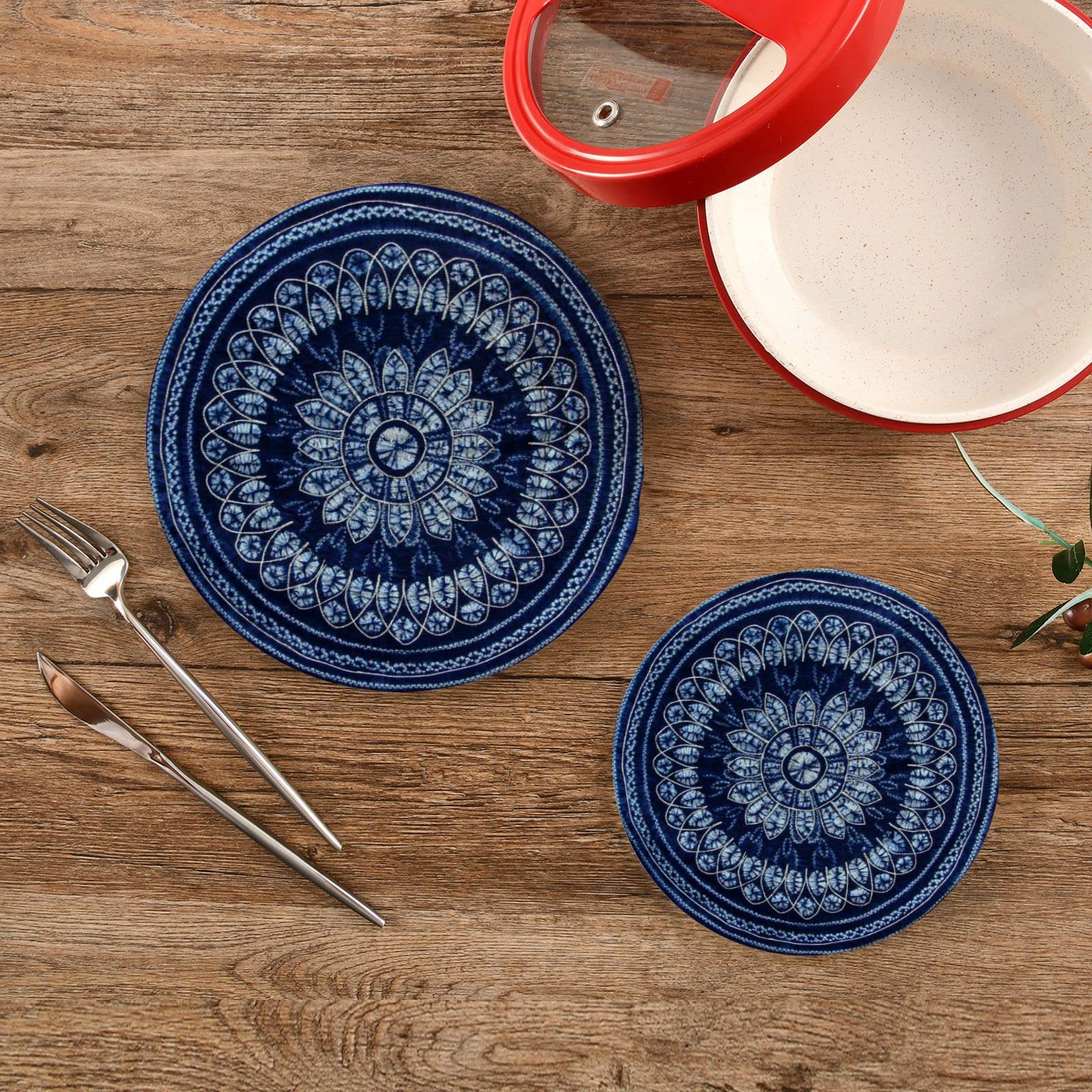 ALAZA Navy Blue Mandala Boho Trivets for Hot Dishes 2 Pcs,Hot Pad for Kitchen,Trivets for Hot Pots and Pans,Large Coasters Cotton Mat Cooking Potholder Set