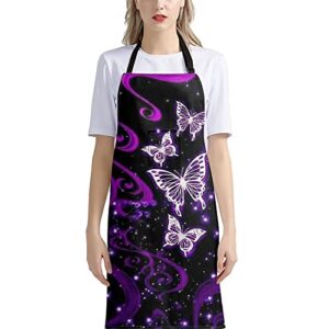 ZFRXIGN Butterfly Aprons with Pockets for Women Girls Adjustable Bib Apron with Pockets Cooking Kitchen Aprons for BBQ Drawing Chef Cooking Purple