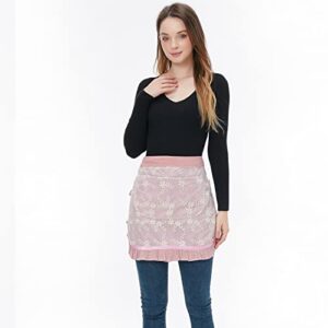 Cotton Lovely Half Apron Fashion Lace Embroidered Restaurant Bistro Waitress Apron Kitchen Waist Apron for Womens Girls (Pink)