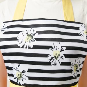 Lovely Comfortable Claccic Black Stripe and Fashion Daisy Skirt Kitchen Women Apron for Ladies Girls Wife Daughter (Yellow)