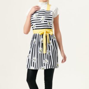 Lovely Comfortable Claccic Black Stripe and Fashion Daisy Skirt Kitchen Women Apron for Ladies Girls Wife Daughter (Yellow)