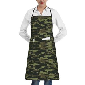 camouflage apron, kitchen bib apron with pocket, waterproof and oil resistant, for cooking and barbecue