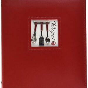 C.R. Gibson Red Leather Kitchen Recipe Keeper Binder, 9'' x 9.5''