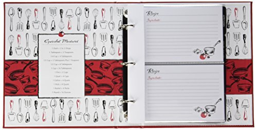 C.R. Gibson Red Leather Kitchen Recipe Keeper Binder, 9'' x 9.5''