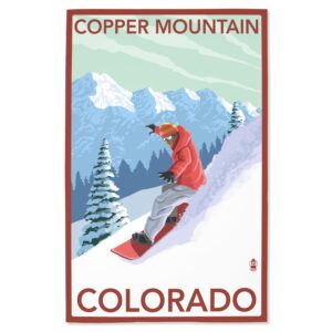 lantern press 16x24 inch giclee art print wall decor, copper mountain, colorado, downhill snowboarder