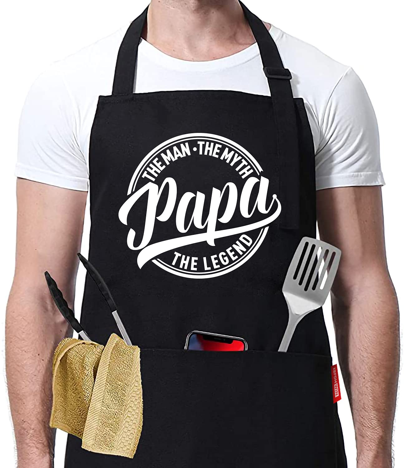 XBPDMWIN Grill Apron for Men - Dad Gifts from Daughter, Son - Funny Fathers Day, Birthday Gifts for Dad, Husband, Father in Law, Step Dad, Best Dad - Grilling Aprons for Men with 2 Pockets