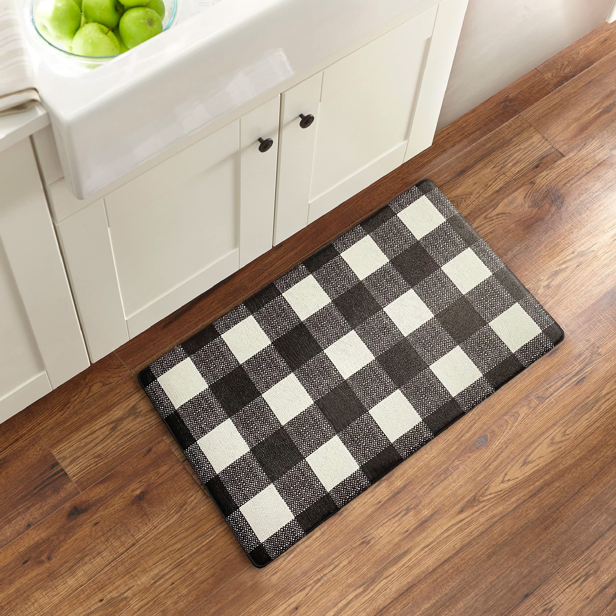 Elrene Home Fashions Farmhouse Living Rustic Comfort Anti-Fatigue Kitchen Mat, 18" x 30", Black/White