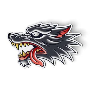 angry wolf classic tattoo style - 5" magnet for car locker refrigerator