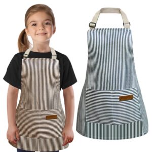 atropos 2pcs kids aprons with pockets, kids chef aprons boys/girls adjustable kids kitchen apron for cooking, baking, painting (2-6 years)