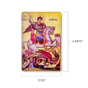 Saint George - Byzantine, Wooden Catholic Icon Magnet with Stand, Orthodox Religious Fridge Magnet with Plastic Easel Stand, Christian & Catholic Portrait for Home, Office, & Church Décor