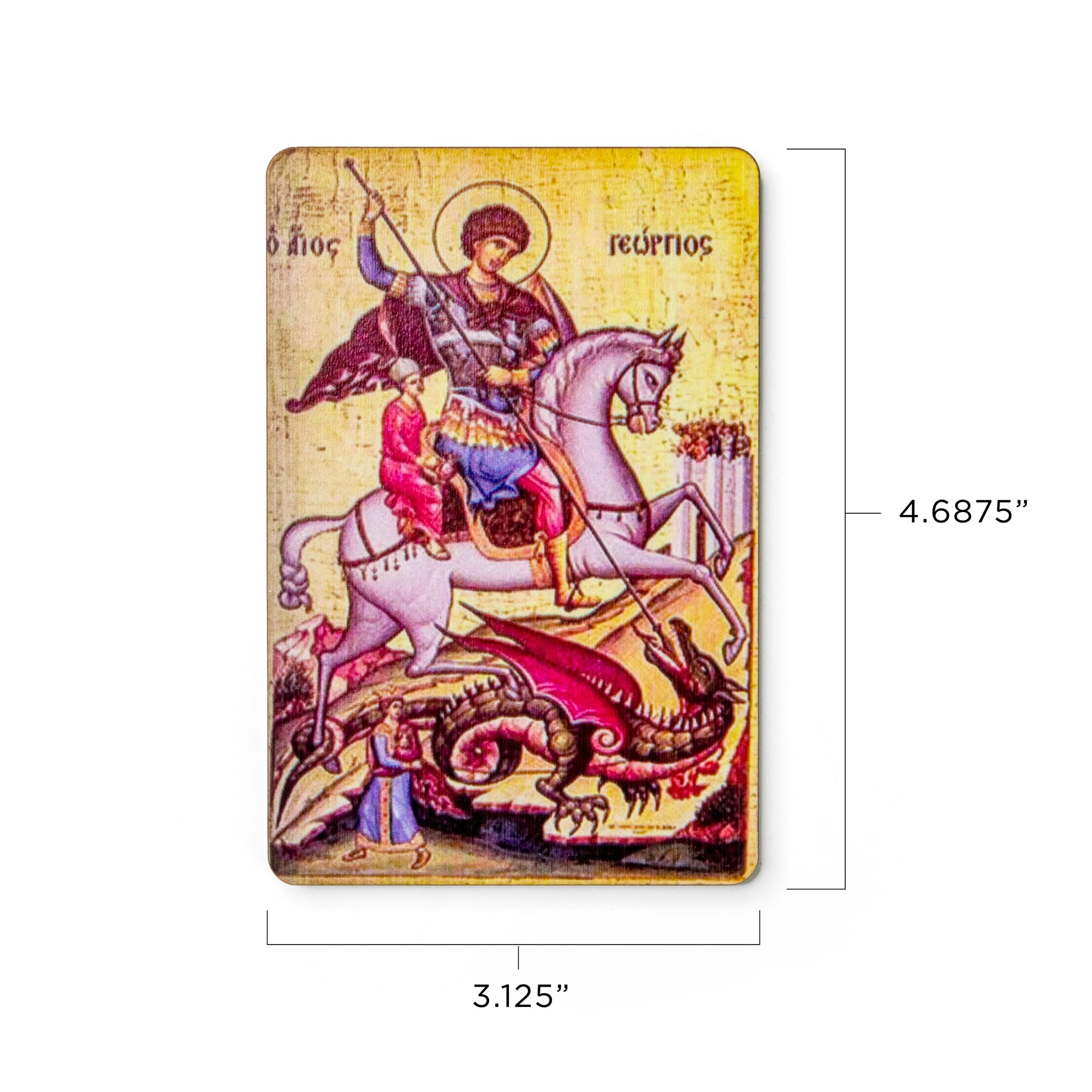 Saint George - Byzantine, Wooden Catholic Icon Magnet with Stand, Orthodox Religious Fridge Magnet with Plastic Easel Stand, Christian & Catholic Portrait for Home, Office, & Church Décor