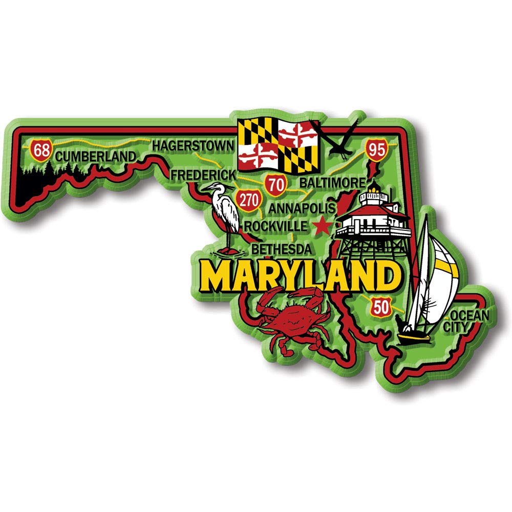 Maryland Colorful State Magnet by Classic Magnets, 4.6" x 2.6", Collectible Souvenirs Made in The USA