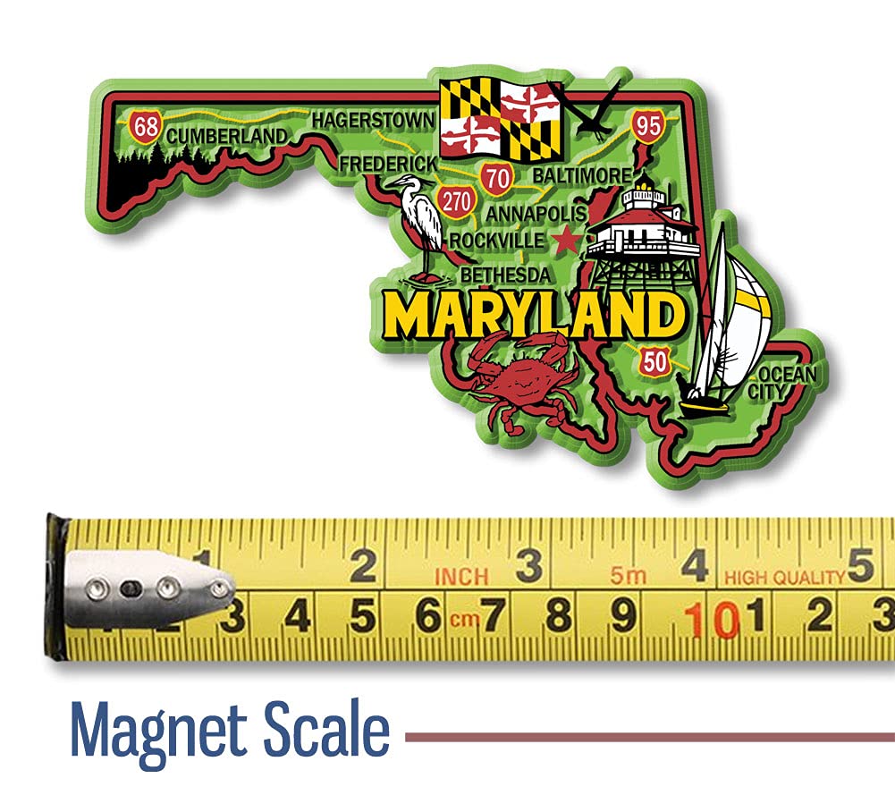 Maryland Colorful State Magnet by Classic Magnets, 4.6" x 2.6", Collectible Souvenirs Made in The USA