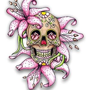 Magnet Lilly Flower Sugar Skull Magnetic vinyl bumper sticker sticks to any metal fridge, car, signs 5"