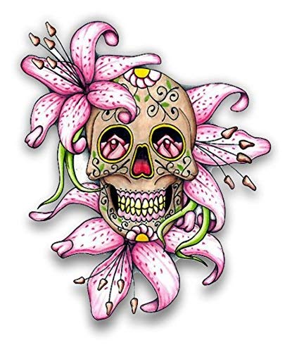 Magnet Lilly Flower Sugar Skull Magnetic vinyl bumper sticker sticks to any metal fridge, car, signs 5"