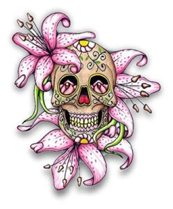 magnet lilly flower sugar skull magnetic vinyl bumper sticker sticks to any metal fridge, car, signs 5"