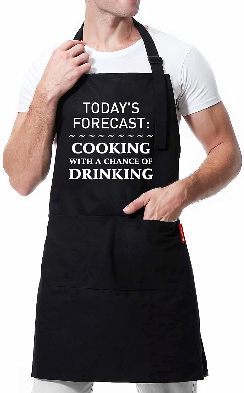 XBPDMWIN Aprons for Men Funny, Men's BBQ Aprons Cooking with A Chance of Drinking, Fully Adjustable, Two Pockets, Extra Long Ties