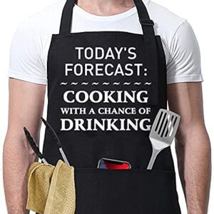 XBPDMWIN Aprons for Men Funny, Men's BBQ Aprons Cooking with A Chance of Drinking, Fully Adjustable, Two Pockets, Extra Long Ties