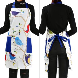 Love Potato Cute Cartoon Pattern Adjustable Kitchen Cooking Apron with 2 Pockets for Women and Men, Bird