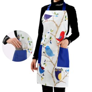 Love Potato Cute Cartoon Pattern Adjustable Kitchen Cooking Apron with 2 Pockets for Women and Men, Bird
