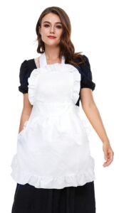lilments women's ruffle outline retro apron kitchen cake baking cooking cleaning maid costume (white)